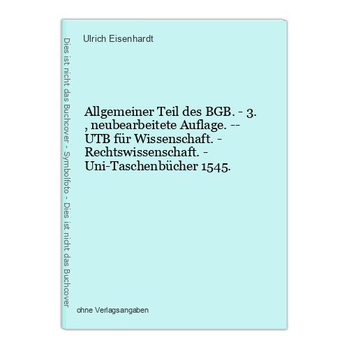Allgemeiner Teil des BGB. - 3., neubearbeitete Auflage. -- UTB für Wissenschaft. - Imagen 1 de 1