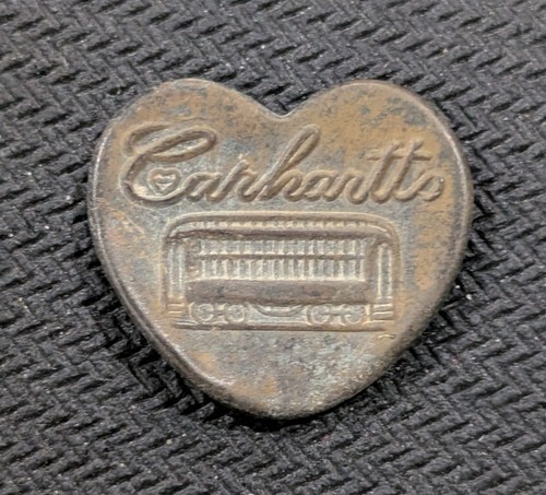 Antique Carhartt Heart Shaped Button W Trolley Overalls - Picture 1 of 2