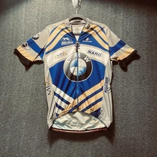 Hincapie Mens BMW Blue White Yellow Short Sleeve Jersey Size XL Full Zip Cycling
