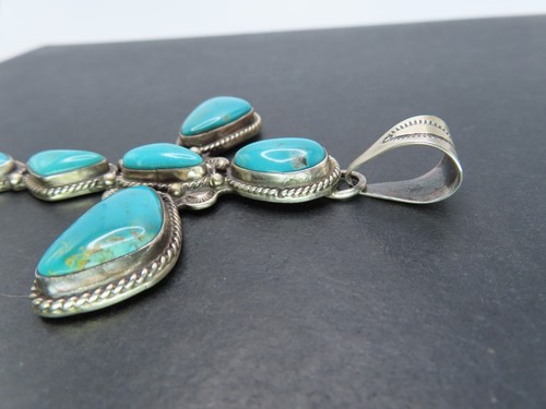 Sterling Silver & Turquoise Cross Pendant, RB Running Bear, 30.8g - Picture 4 of 7