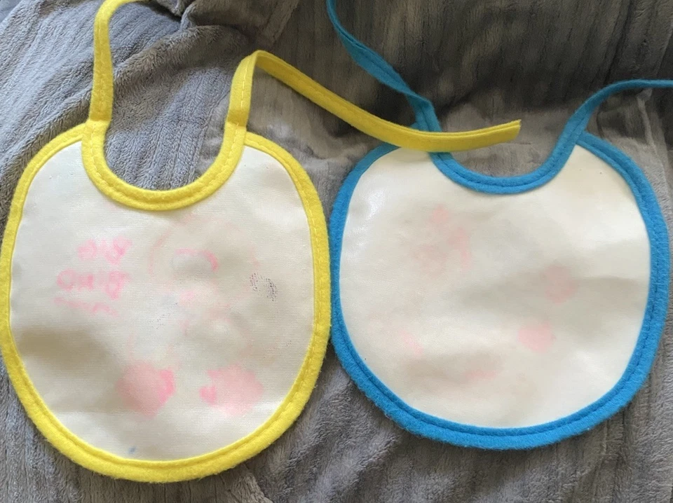 Sesame Street Big Bird Cookie Monster Vintage Baby Bibs Plastic Back Terry Tie - Image 4 of 4