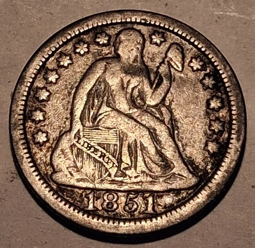 1851 Seated Liberty Dime Philadelphia Silver Coin – Strong Detail – VG #859