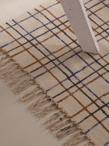 Boho Cotton Area Rug Grid Check Block Print Handwoven Living Room Floor Carpet - Picture 4 of 7