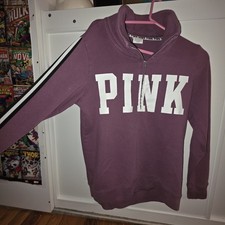 PINK Victoria's Secret 1/4 Zip Sweatshirt Purple Logo Women's Size S Fleece