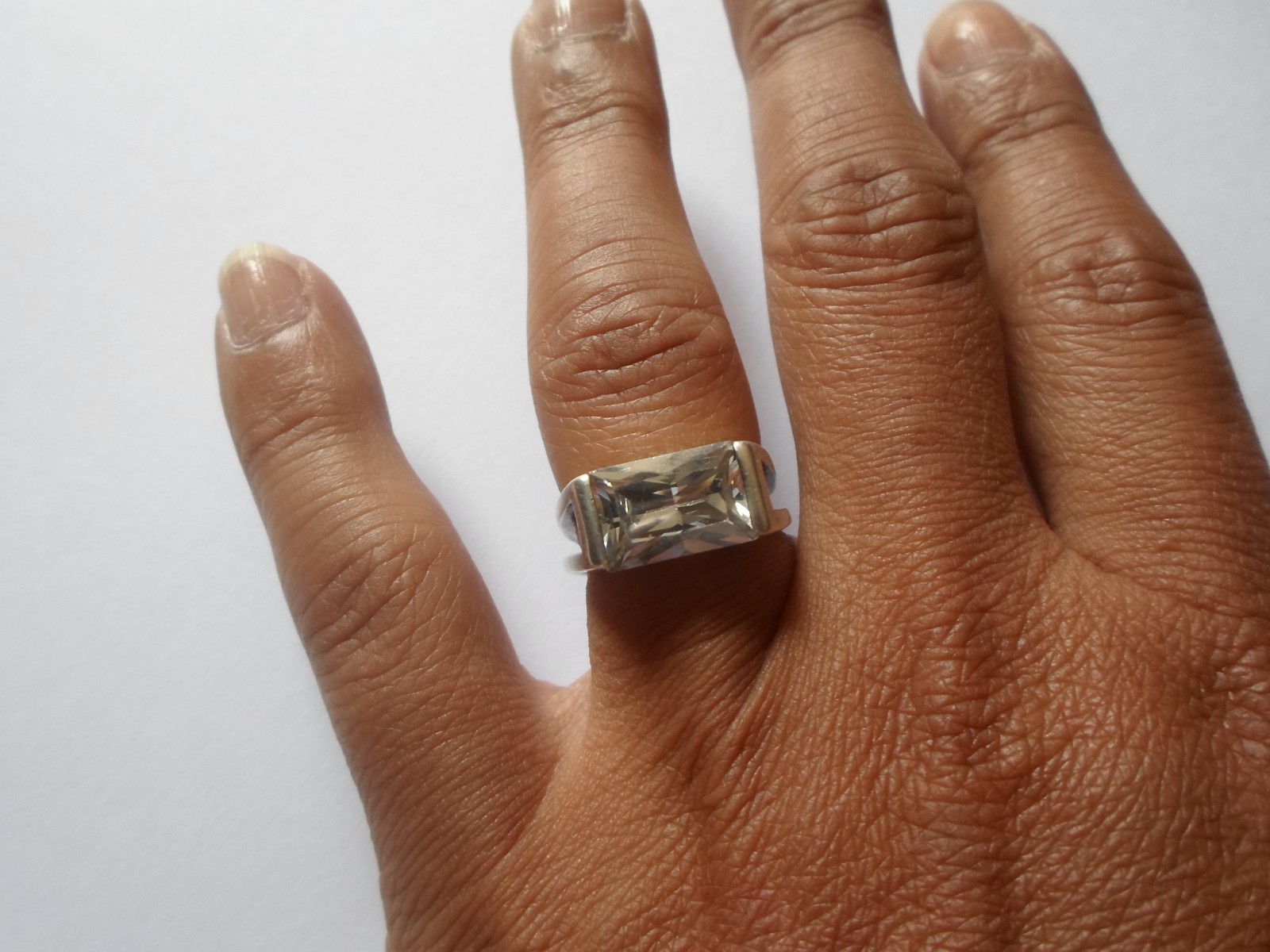 solid silver ring, white crystal rectangle, openw… - image 3