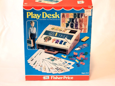Vintage Fisher Price Play Desk 1981 (1972) School Days Desk w Box Near Complete
