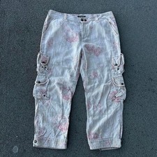 Lauren Ralph Lauren 100 Linen Floral Cargo Cropped Size 14 Paratrooper Tactical