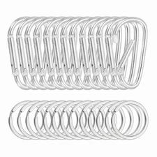 1.8" Aluminum Clasp Clips, 24Pcs D Shape Spring Snap Hook, Silver White
