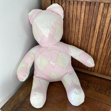 Vintage Quilted Patchwork Teddy Bear 16 in sitting, Pink Hand Quilted Handmade