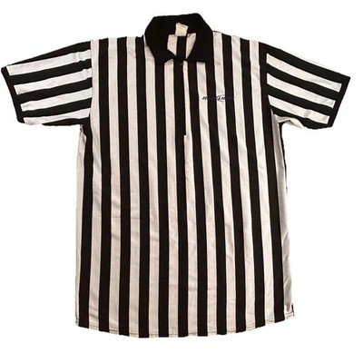 Bud Light Referee Shirt L Black White Striped Embroidered USA Promo Zip Polo