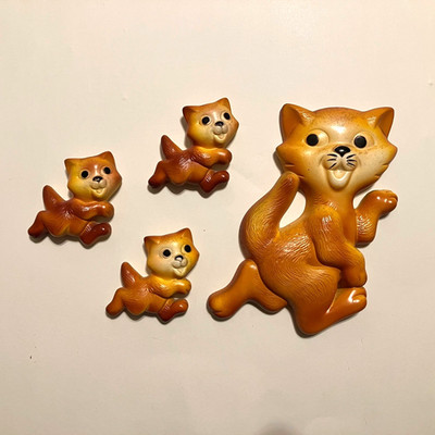 Vintage Miller Chalkware Orange Cat Family Kittens Plaques - Complete! - Read
