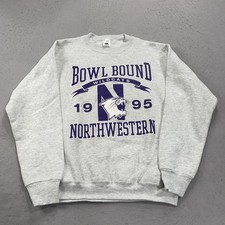 VINTAGE Northwestern Wildcats Sweatshirt Mens Large Gray Football Bowl NCAA 90s
