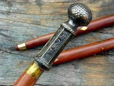 Antique Brass Elephant Head Handle Wooden Cane Vintage Walking Stick gifts