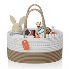 Woven Diaper Caddy Organizer Gray Portable Basket Handle Natural X-Large