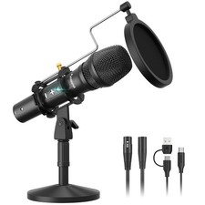 USB/XLR Podcast Dynamic Microphone, Studio Mic Kit with Volume Control, Shock...