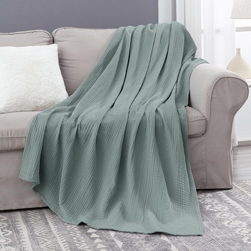 Chezmoi Collection 100% Cotton 4 Layer Lightweight Muslin Blanket Summer Throw - Picture 8 of 8