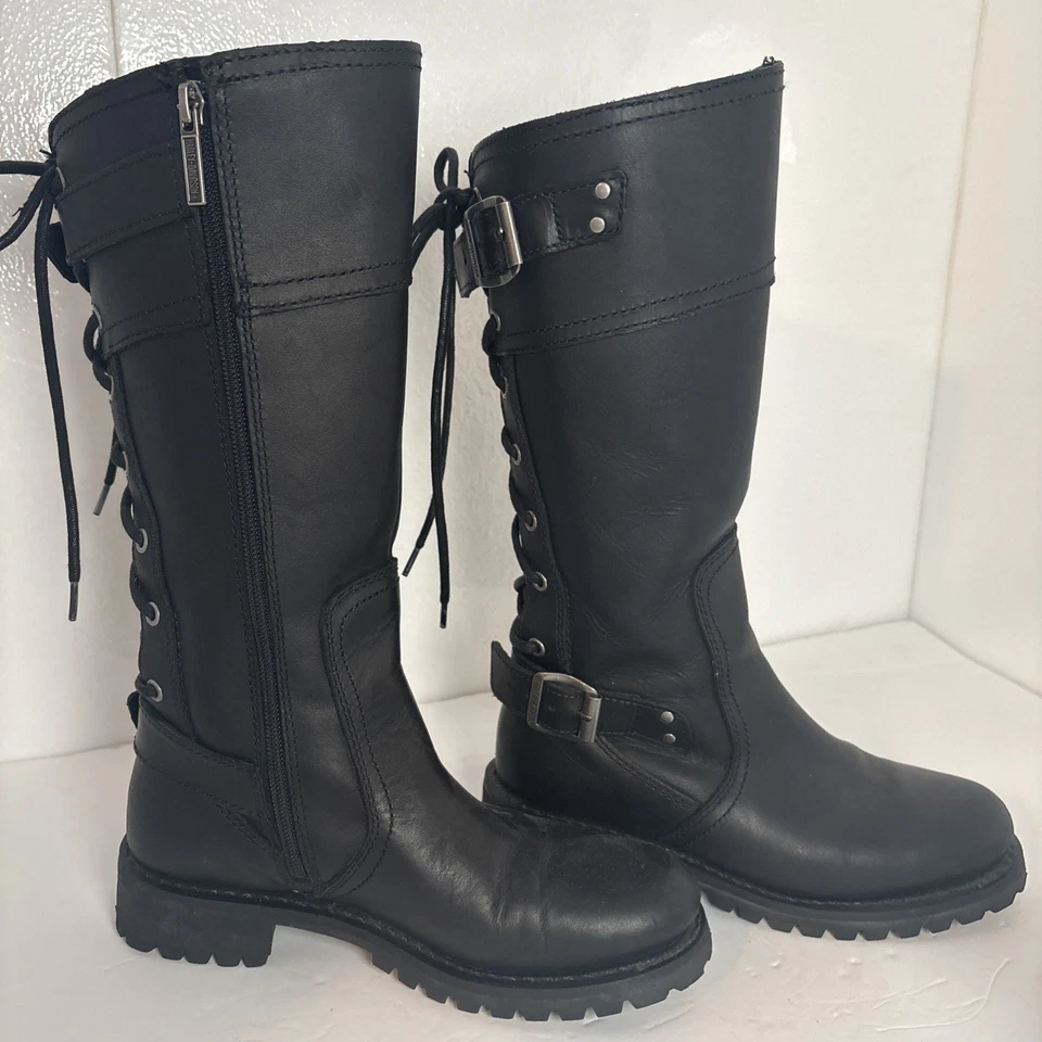 Harley Davidson Alexa Back Lace Leather Boots D85167 Biker Goth Women's Size: 8m - Image 2 of 4