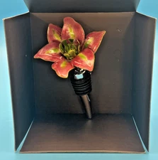 Wine Bottle Stopper Cloisonne Flower pink green enamel Cost Plus World Makt  NEW