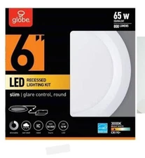 Canless Recessed Downlight 6'' W LED 12W Ultra-Slim Metal, Globe Electric 91499