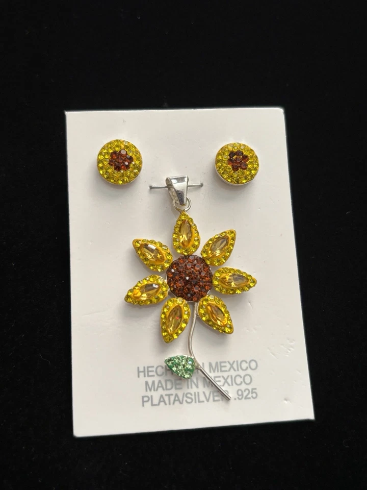 Sterling Silver Sunflower Earrings And Pendant Set - Image 4 of 4