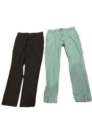 LOT of 2 Pairs  Amazon Essentials Mens  Chino  Pants Size 32 x 32 Green Black