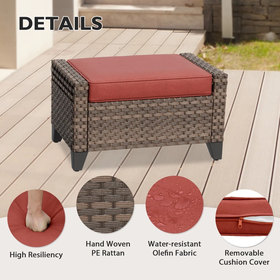 EAGLE PEAK 2 Piece Wicker Outdoor Ottoman with Removable Cushions - Image 3 of 4