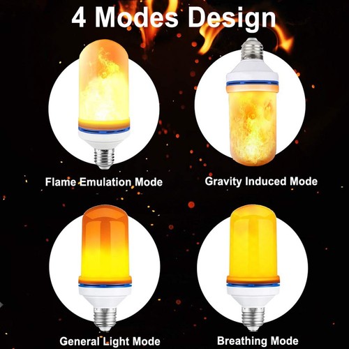6W E26 LED Flame Effect Light Bulb - 4 Modes Fire Flickering Bulbs for Christ... - Picture 2 of 7