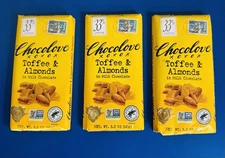 (3) Chocolove Xoxox Premium Chocolate Bars Toffee Almonds 3.2oz BB: 01/2026