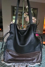 ILI New York Soft Leather Tote Bag Black Brown Shoulder Bag Everyday Carryall 