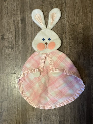 Vintage Fisher Price Plaid Pink Bunny Rabbit Lovey Baby Security Blanket 1979