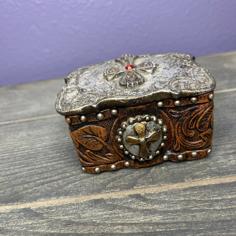 Caja de baratijas de recuerdo de la Cruz Roja ámbar religioso occidental 3,5 pulgadas Foto 4 de 4