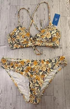 CUPSHE Floral Earthtones Two-Piece Swimsuit Crisscross Lace Up Back- Size M