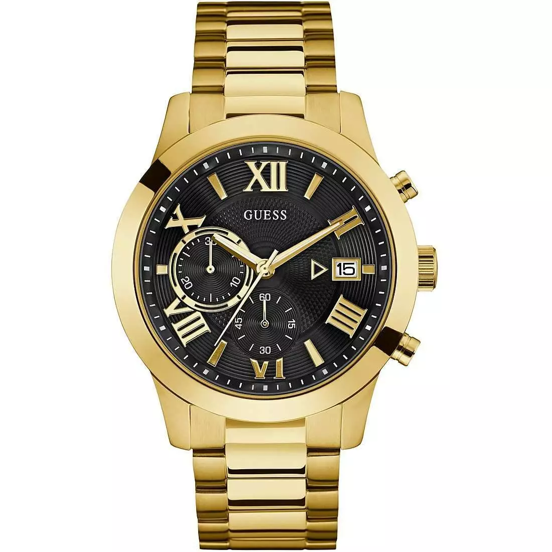 Watch Guess Atlas W0668G8 Steel Gold Golden Chronograph Black Man Woman 45 MM