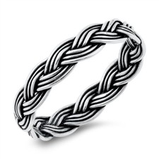 Oxidized Weave Eternity Knot Rope Braid Ring 925 Sterling Silver Band Sizes 4-10