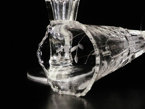 Pair Of Antique Round Glass Funnel & Engraved Vase. 6 1/4" Tall - Picture 7 of 12