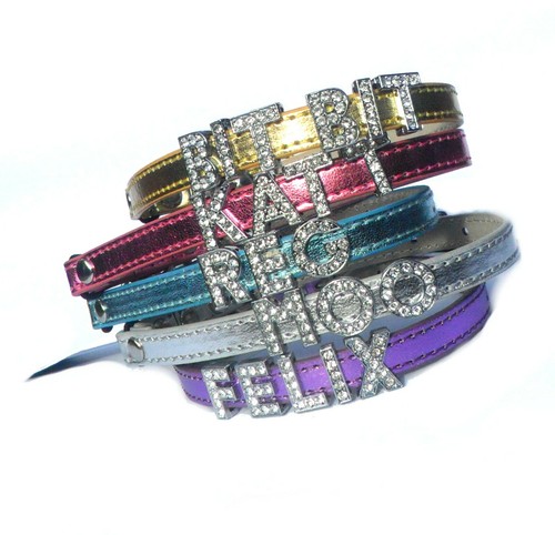 Personalised Name Safety Cat Collar Metallic Pink Blue Crystal Bling Letters BN - Picture 10 of 32