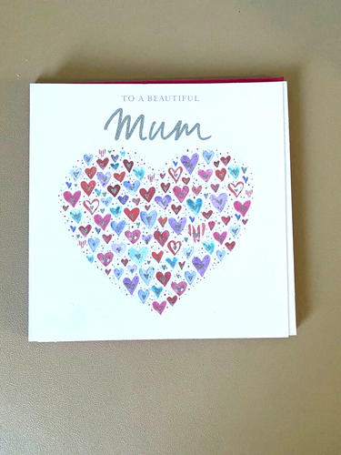 "To a Beautiful Mum" Tiny Hearts in Large Heart Square Birthday Card by Simson - Picture 2 of 5