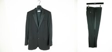 Saint Laurent Paris Black Peak Lapel Tuxedo Wool Silk Suit Jacket Pants 52 42