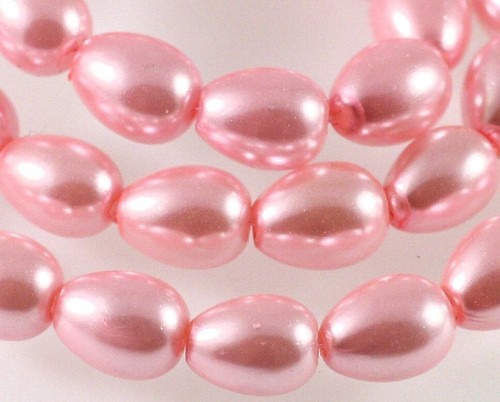 Bead, 1 Strand(42-44) Dark Pink Glass Based Pearl 9x7mm Teardrop with 1mm Hole * - Picture 1 of 4