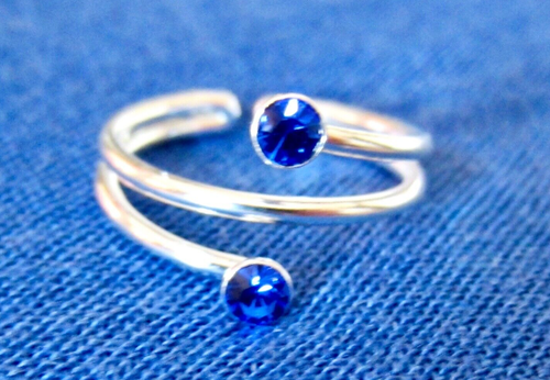 NEW TOE RING STERLING SILVER 925 ADJUSTABLE BAND BLUE STONE PINKY GIRL WOMENS - Picture 2 of 4