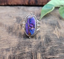 Purple Copper Turquoise Gemstone Ring 925 Sterling Silver Gift Fir Her Boho Item