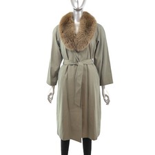 Green Rain Coat With Fox Collar- Size S (vintage Furs)