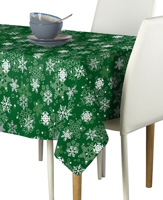 100% Milliken Polyester Winter Snowflakes Green Tablecloths - Assorted Sizes!