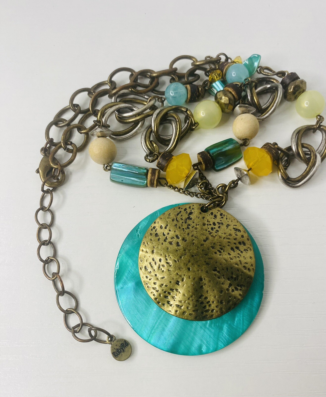 Signed Ruby Rd Statement Necklace Green Copper Go… - image 4