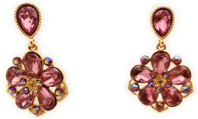 TB Flower Sparkle Bling Gold Tone Oval Rhinestone Crystal Women Fashion Earrings