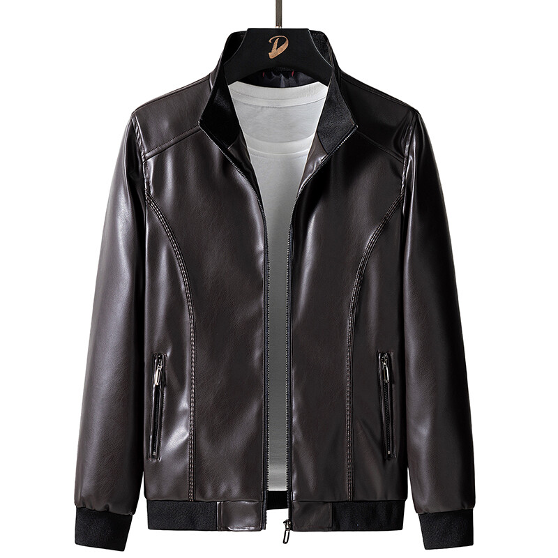 Men's Lapel Leather Jacket Loose Fat Casual Plus Velvet