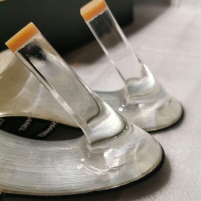 CHANEL Logo Clear Heel Sandals Mules Pumps Shoes Women Size