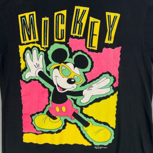 Vintage Walt Disney Shirt Adult Large Black Yellow Pink Single Stitch Mickey 80s - Picture 2 of 15