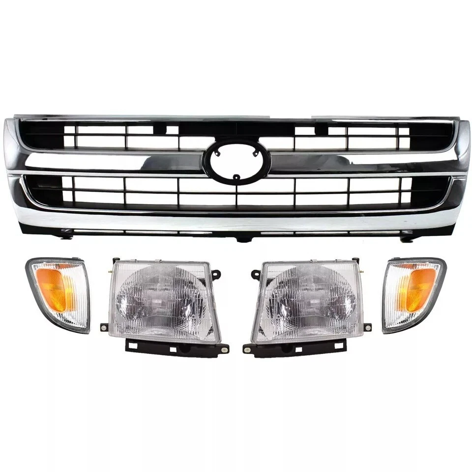 New Front Chrome Grille + Headlight + Park Light Fits 1997-2000 Toyota Tacoma Foto 2 de 4