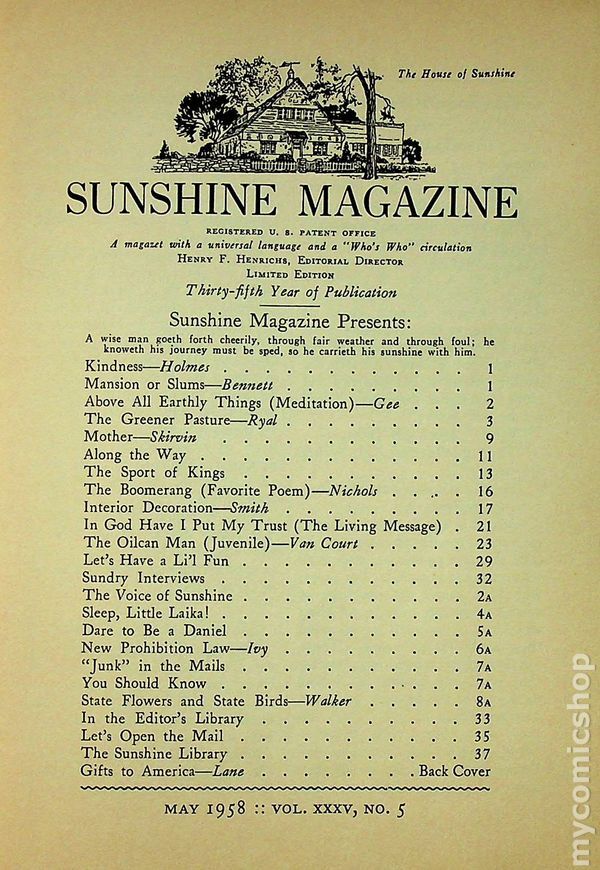Sunshine Magazine Magazine Vol. 35 5 VF 1958 eBay